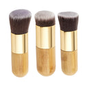 Natural Bamboo Wooden Handle Flat Top Buffer Face Foundation Loose Powder Contour Bronzer Blending Makeup Brush Tool Dense Hair