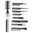 10 Pieces Anti-static Durable PP Barbershop Salon Hair Styling Cutting Combs Set Professional Barber Hairdressing Highlighting Hairbrush Tools Kit Black
