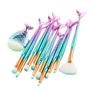 Set of 11 Pieces Soft Professional Mermaid Eyeshadow Eyebrow Makeup Brushes Kit Eyes Lip Face Comestic Fan Brush