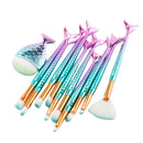 Set of 11 Pieces Soft Professional Mermaid Eyeshadow Eyebrow Makeup Brushes Kit Eyes Lip Face Comestic Fan Brush