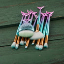 Set of 11 Pieces Soft Professional Mermaid Eyeshadow Eyebrow Makeup Brushes Kit Eyes Lip Face Comestic Fan Brush