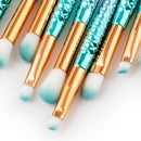 Set of 11 Pieces Soft Professional Mermaid Eyeshadow Eyebrow Makeup Brushes Kit Eyes Lip Face Comestic Fan Brush