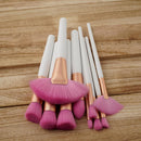 10 Pieces Natural Wood Professional Makeup Brushes Set Eyeshadow Foundation Blending Contour Flat Angled Fan Brush Tool Kit White Pink