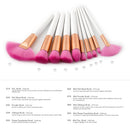 10 Pieces Natural Wood Professional Makeup Brushes Set Eyeshadow Foundation Blending Contour Flat Angled Fan Brush Tool Kit White Pink