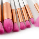 10 Pieces Natural Wood Professional Makeup Brushes Set Eyeshadow Foundation Blending Contour Flat Angled Fan Brush Tool Kit White Pink