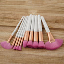 10 Pieces Natural Wood Professional Makeup Brushes Set Eyeshadow Foundation Blending Contour Flat Angled Fan Brush Tool Kit White Pink