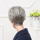 HEAT RESISTANT Women Short Layered Natural 100% Real Human Hair Wigs + Cap for Cosplay Party Daily Use Costume Gray