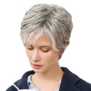 HEAT RESISTANT Women Short Layered Natural 100% Real Human Hair Wigs + Cap for Cosplay Party Daily Use Costume Gray