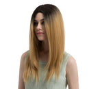 Fashion Women Long Straight Curly Synthetic Hair Wig Middle Part Natural Wigs for Cosplay Party Costume Gradient Gold