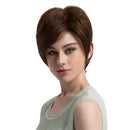 Elegant Women Short Layered Straight 100% Real Human Hair Wigs With Cap for Costume Party Heat Resistant Brown
