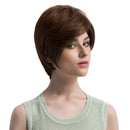 Elegant Women Short Layered Straight 100% Real Human Hair Wigs With Cap for Costume Party Heat Resistant Brown