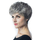 10'' Cool Hairstyling Short Synthetic Wigs Natural Fluffy Layered Cosplay Full Head Wig for Women Gray Black Root