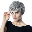 10'' Cool Hairstyling Short Synthetic Wigs Natural Fluffy Layered Cosplay Full Head Wig for Women Gray Black Root