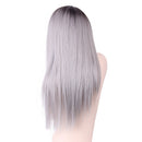 22" Women Girls Coaplay Synthetic Long Straight Hair Middle Part Natural Wig with Free Cap Gradient Grey