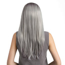 22" Women Girls Coaplay Synthetic Long Straight Hair Middle Part Natural Wig with Free Cap Gradient Grey