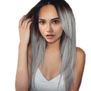 22" Women Girls Coaplay Synthetic Long Straight Hair Middle Part Natural Wig with Free Cap Gradient Grey