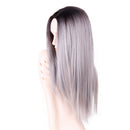 22" Women Girls Coaplay Synthetic Long Straight Hair Middle Part Natural Wig with Free Cap Gradient Grey