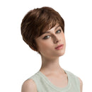 10 Inches Women Synthetic Natural Short Layered Straight Full Hair Wigs with Bang for Cosplay Party Daily Wear Mix Brown