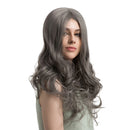Fashion Women Long Natural Wavy Curly Synthetic Hair Wigs + Cap for Cosplay Party Daily Use Flaxen Gray