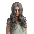 Fashion Women Long Natural Wavy Curly Synthetic Hair Wigs + Cap for Cosplay Party Daily Use Flaxen Gray