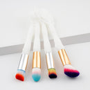 4x Professional Cosmetic Foundation Blush Concealer Powder Cream Blending Makeup Brush Set Kit WHITE HANDLE RAINBOW COLOR HAIR