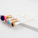 4x Professional Cosmetic Foundation Blush Concealer Powder Cream Blending Makeup Brush Set Kit WHITE HANDLE RAINBOW COLOR HAIR