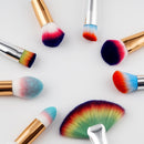 4x Professional Cosmetic Foundation Blush Concealer Powder Cream Blending Makeup Brush Set Kit WHITE HANDLE RAINBOW COLOR HAIR
