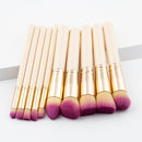 10pcs Premium Wooden Handle Cosmetic Set Powder Foundation Eyeshadow Eyebrow Contour Lip Makeup Brushes