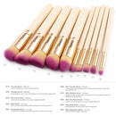 10pcs Premium Wooden Handle Cosmetic Set Powder Foundation Eyeshadow Eyebrow Contour Lip Makeup Brushes
