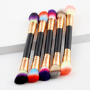 Professional Double-Sided Wooden Handle Flat &Oval Face Powder Blush Foundation Concealer Contour Makeup Brush