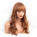 22Â’Â’ Fashion Women Girls Long Curly Wavy Real Human Hair Wig with Flat Bangs Wig Cap ,Hair Clip ,Steel Comb Included