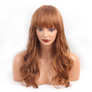 22Â’Â’ Fashion Women Girls Long Curly Wavy Real Human Hair Wig with Flat Bangs Wig Cap ,Hair Clip ,Steel Comb Included
