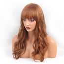 22Â’Â’ Fashion Women Girls Long Curly Wavy Real Human Hair Wig with Flat Bangs Wig Cap ,Hair Clip ,Steel Comb Included