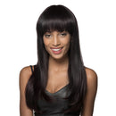22" Women Long Straight 100% Real Human Hair Wigs With Cap Bangs Black
