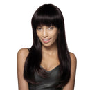 22" Women Long Straight 100% Real Human Hair Wigs With Cap Bangs Black