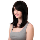 16" Women Long Straight 100% Real Human Hair Wigs With Cap Side Bangs Black
