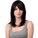 16" Women Long Straight 100% Real Human Hair Wigs With Cap Side Bangs Black