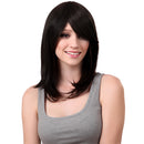 16" Women Long Straight 100% Real Human Hair Wigs With Cap Side Bangs Black