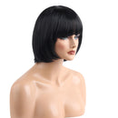 12'' Natural Synthetic Hair Soft Silky Fashion Women's Full Bangs Wig Short Wigs Straight Bob Hair Cosplay Party