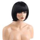 12'' Natural Synthetic Hair Soft Silky Fashion Women's Full Bangs Wig Short Wigs Straight Bob Hair Cosplay Party
