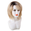 12" Women Short Fluffy 100% Real Human Hair Wigs With Cap Heat Resistant for Cosplay Party Daily Use Ombre Blonde