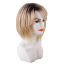 12" Women Short Fluffy 100% Real Human Hair Wigs With Cap Heat Resistant for Cosplay Party Daily Use Ombre Blonde