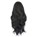 Human Hair Full Wigs, Ladies Fashion Long Curly Wavy Hairpieces, Front Lace Heat Resistant for Daily Party, Natural Black 65cm