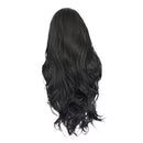 Human Hair Full Wigs, Ladies Fashion Long Curly Wavy Hairpieces, Front Lace Heat Resistant for Daily Party, Natural Black 65cm