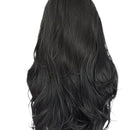 Human Hair Full Wigs, Ladies Fashion Long Curly Wavy Hairpieces, Front Lace Heat Resistant for Daily Party, Natural Black 65cm