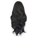 Human Hair Full Wigs, Ladies Fashion Long Curly Wavy Hairpieces, Front Lace Heat Resistant for Daily Party, Natural Black 65cm