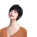 HEAT RESISTANT 10" Women Short Natural Layered 100% Real Human Hair Wigs With Cap for Cosplay Party Daily Use Black