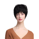 HEAT RESISTANT 10" Women Short Natural Layered 100% Real Human Hair Wigs With Cap for Cosplay Party Daily Use Black