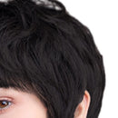 HEAT RESISTANT 10" Women Short Natural Layered 100% Real Human Hair Wigs With Cap for Cosplay Party Daily Use Black
