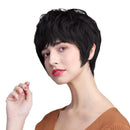 HEAT RESISTANT 10" Women Short Natural Layered 100% Real Human Hair Wigs With Cap for Cosplay Party Daily Use Black
